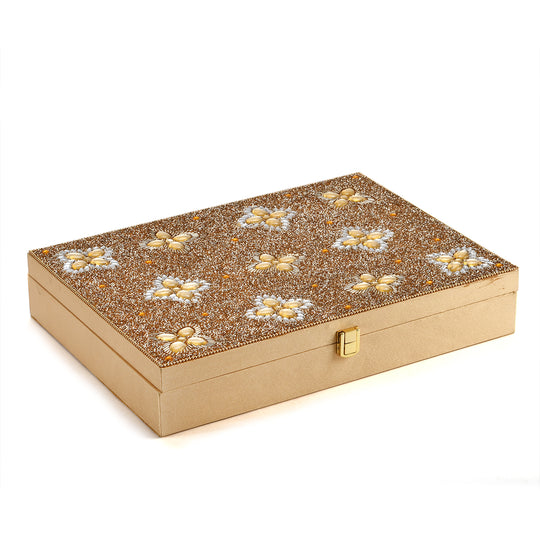 Exklusive Funkelnde Perlen-Ringbox - Handgefertigte Premium-Aufbewahrung für Ringe, Größe: L(34,5) x B(9,75) x H(2,5) cm, Schwarz