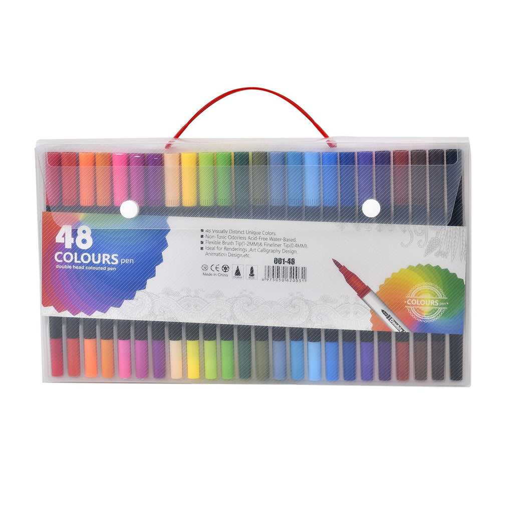 Kreativ Set 48-teilig - Doppelspitzen Pinsel- und Fineliner-Stifte mit Tragbarer Aufbewahrungsbox