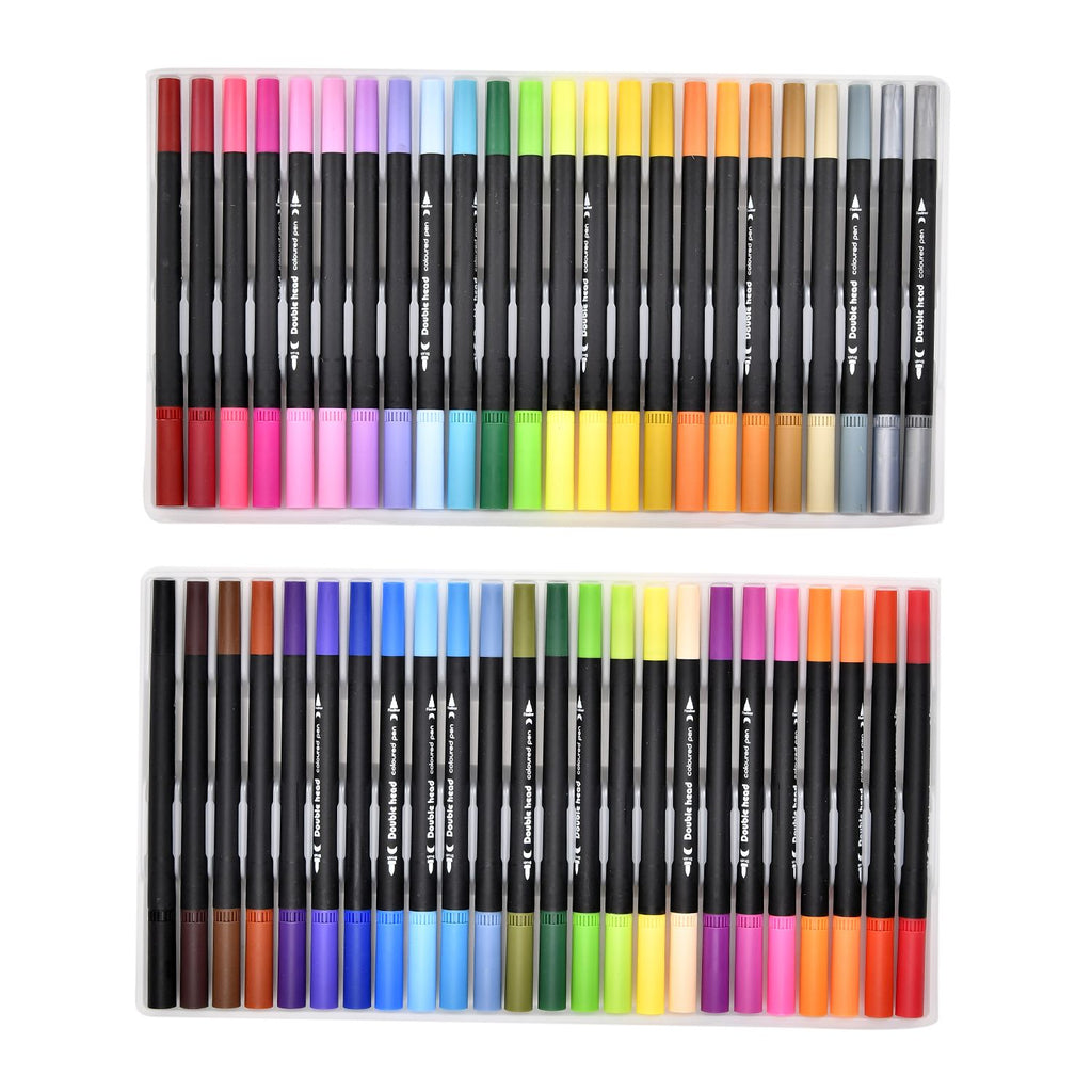 Kreativ Set 48-teilig - Doppelspitzen Pinsel- und Fineliner-Stifte mit Tragbarer Aufbewahrungsbox
