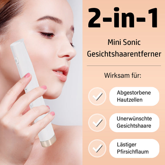 BEAUTECH Mini Sonic Pfirsichflaum-Entferner - 2-in-1 Dermaplaning & Augenbrauen-Trimmer, mit 6 Ersatzklingen und LED-Funktion, Größe: 13x2,7x1,1 cm