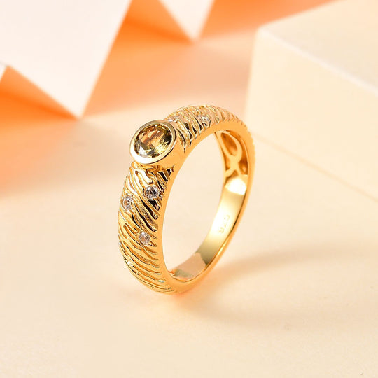 AA Natürlicher goldener Tansanit, Weißer Zirkon Ring, 925 Silber Gelbgold Vermeil, (Größe 19.00) ca. 0.52 ct