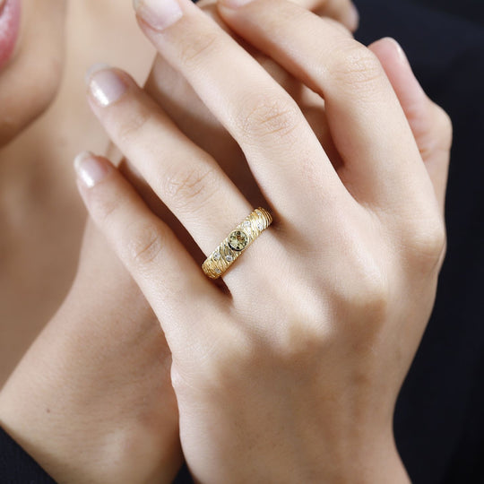 AA Natürlicher goldener Tansanit, Weißer Zirkon Ring, 925 Silber Gelbgold Vermeil, (Größe 19.00) ca. 0.52 ct