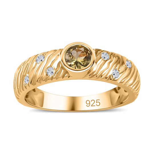 AA Natürlicher goldener Tansanit, Weißer Zirkon Ring, 925 Silber Gelbgold Vermeil, (Größe 19.00) ca. 0.52 ct