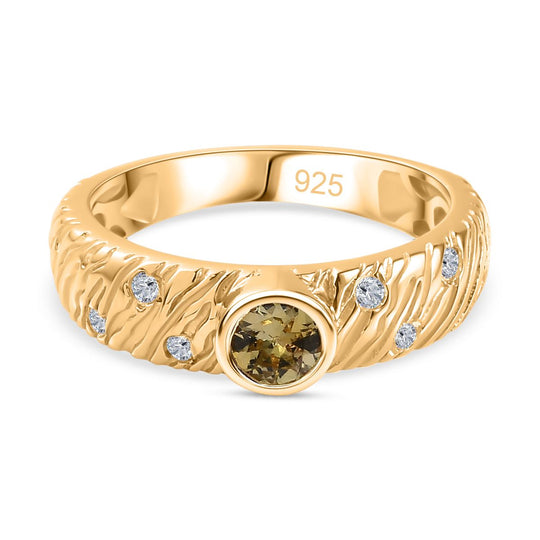 AA Natürlicher goldener Tansanit, Weißer Zirkon Ring, 925 Silber Gelbgold Vermeil, (Größe 19.00) ca. 0.52 ct