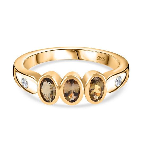AA Natürlicher goldener Tansanit, Weißer Zirkon Ring, 925 Silber Gelbgold Vermeil (Größe 21.00) ca. 0.80 ct