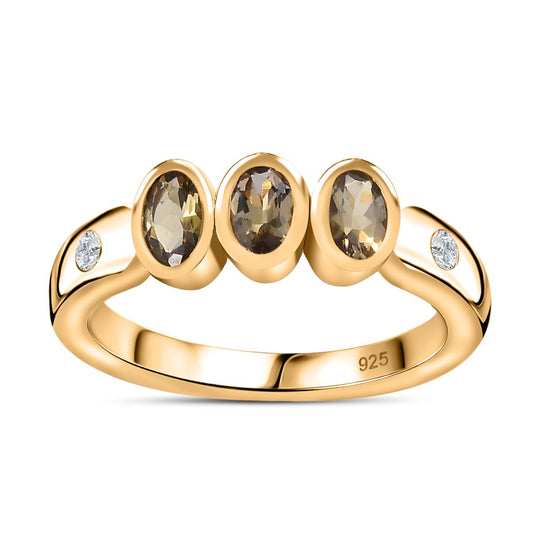 AA Natürlicher goldener Tansanit, Weißer Zirkon Ring, 925 Silber Gelbgold Vermeil (Größe 20.00) ca. 0.80 ct