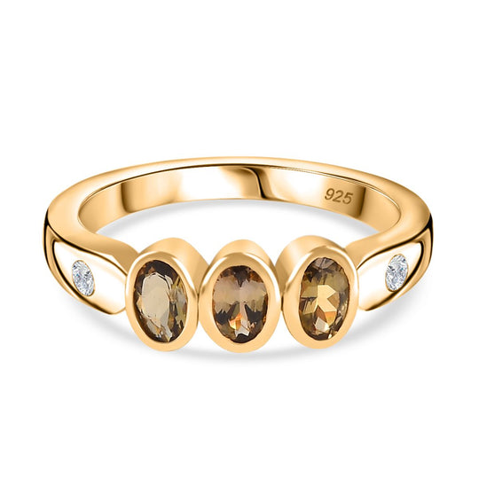AA Natürlicher goldener Tansanit, Weißer Zirkon Ring, 925 Silber Gelbgold Vermeil (Größe 20.00) ca. 0.80 ct