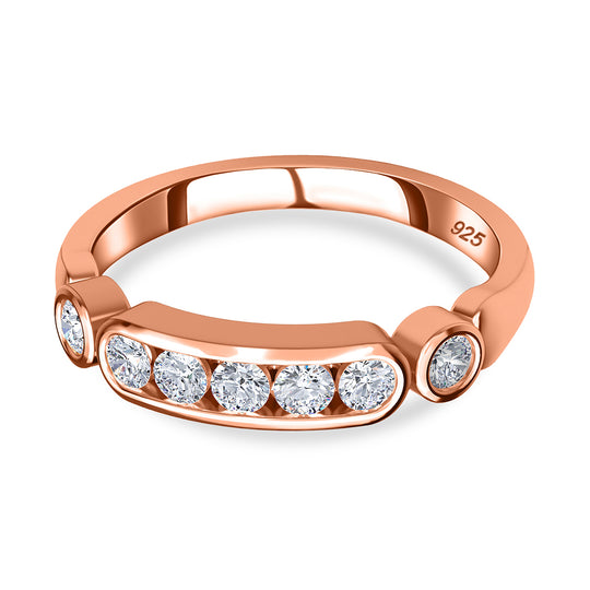 Moissanit Ring, 925 Silber Roségold Vermeil, (Größe 19.00), ca. 0.49 ct
