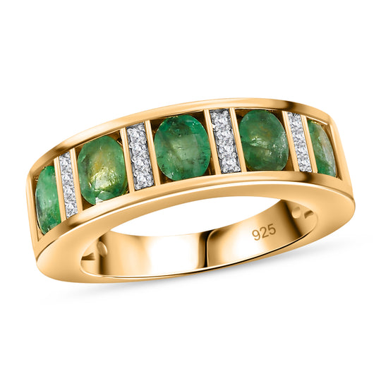 Kagem Sambischer Smaragd, Weißer Zirkon Ring, 925 Silber Gelbgold Vermeil, (Größe 19.00) ca. 1.73 ct