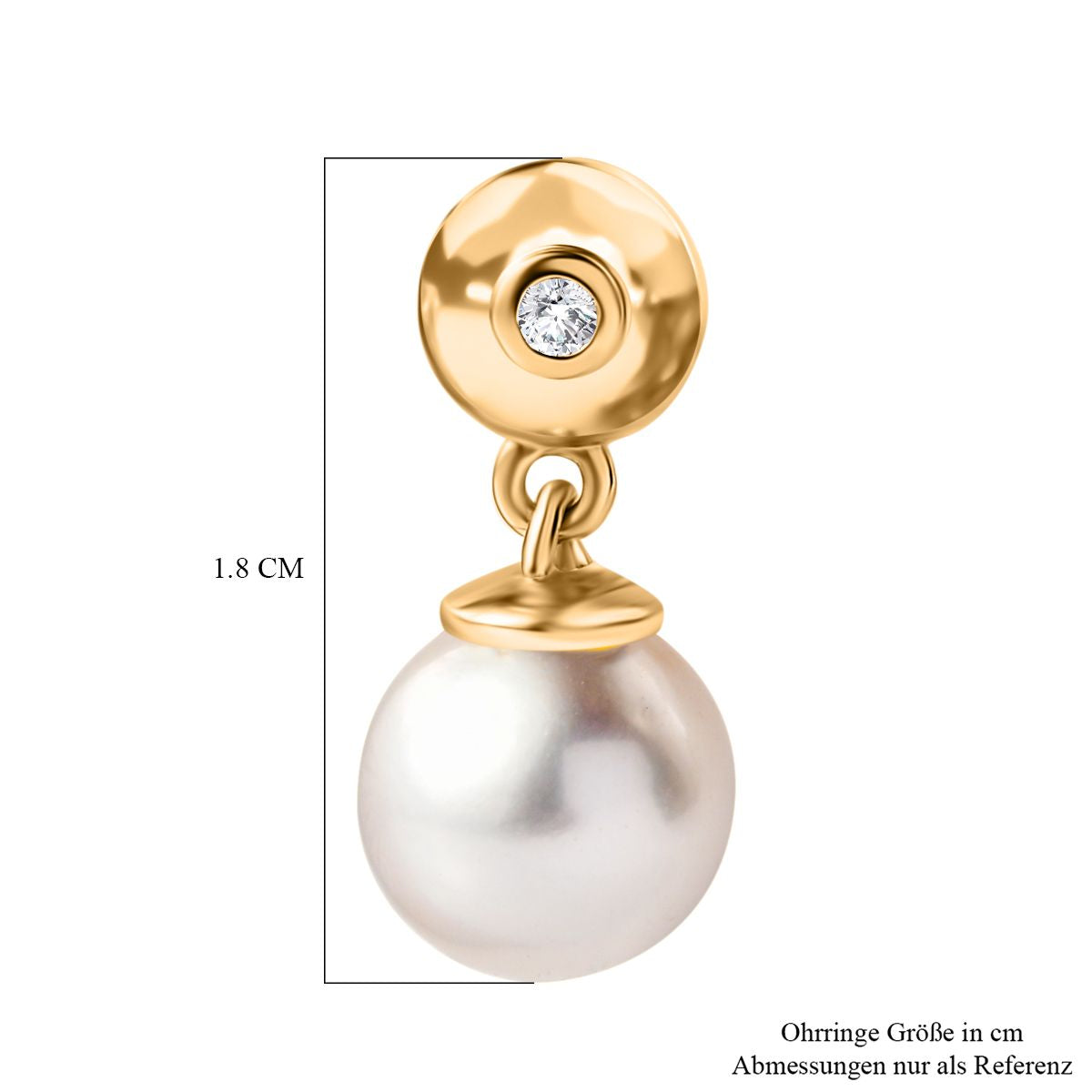 Drilled Süßwasser Perle, Weißer Zirkon Ohrringe 925 Silber vergoldet
