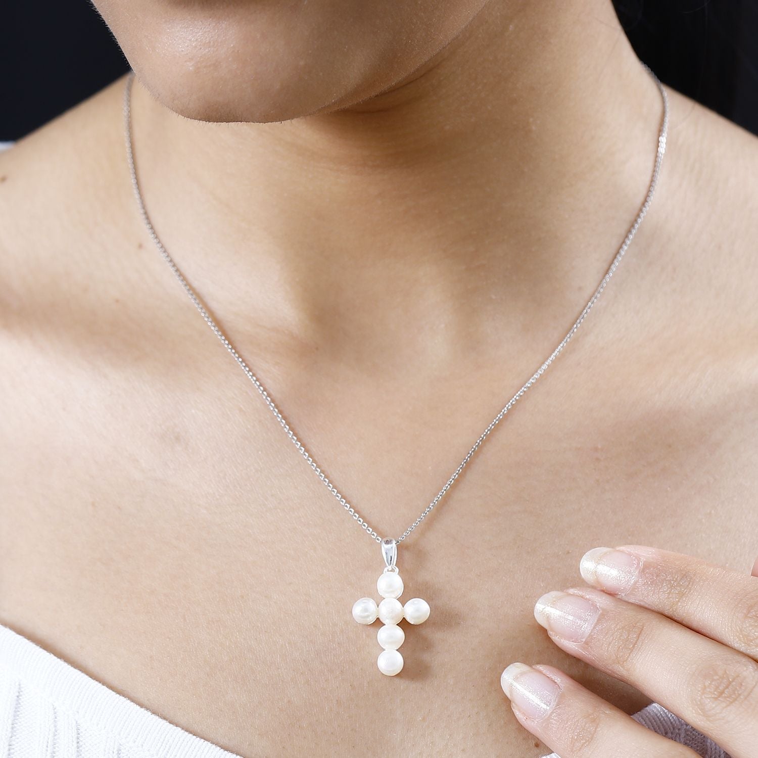 Süßwasser Perle Kreuz Anhänger, 925 Silber
