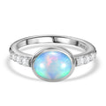 AA Natürlicher, äthiopischer Welo Opal, Weißer Zirkon Ring 925 Silber platiniert (Größe 17.00) ca. 1,46 ct