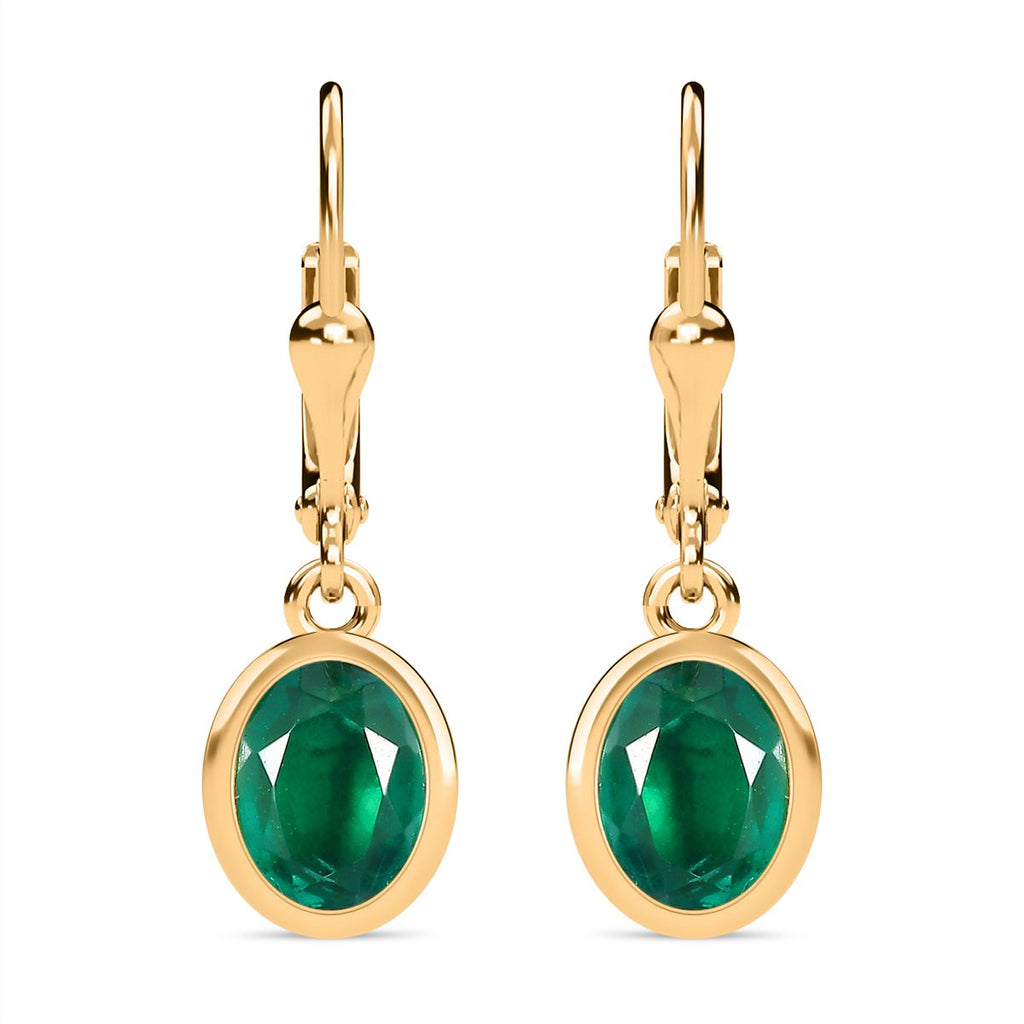 Smaragd-Triplette-Quarz Ohrringe 925 Silber Gelbgold Vermeil ca. 3,07 ct.