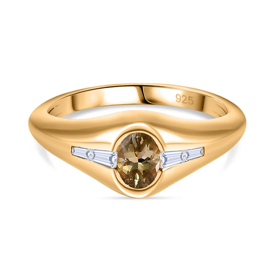 AA Natürlicher goldener Tansanit, Weißer Zirkon Ring, 925 Silber Gelbgold Vermeil (Größe 18.00), ca. 0.74 ct