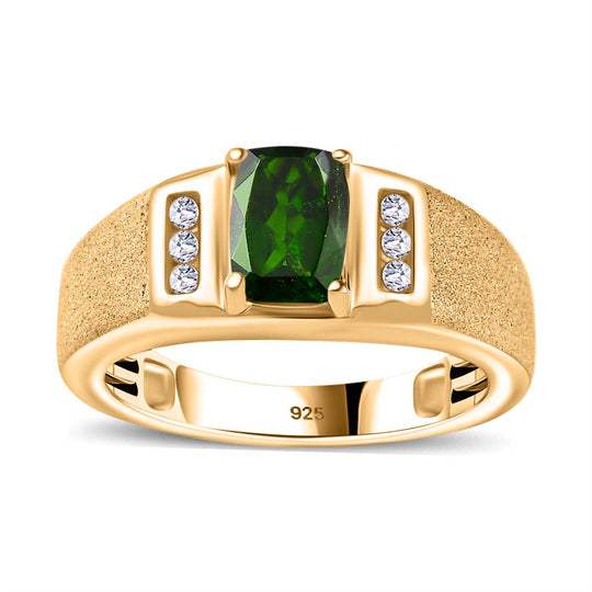 Natürlicher Chromdiopsid, Weißer Zirkon Ring, 925 Silber Gelbgold Vermeil (Größe 18.00) ca. 1.23 ct