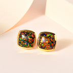 Labor erstellt schwarzen Opal Ohrringe 925 Silber Gelbgold Vermeil ca. 3,43 ct.