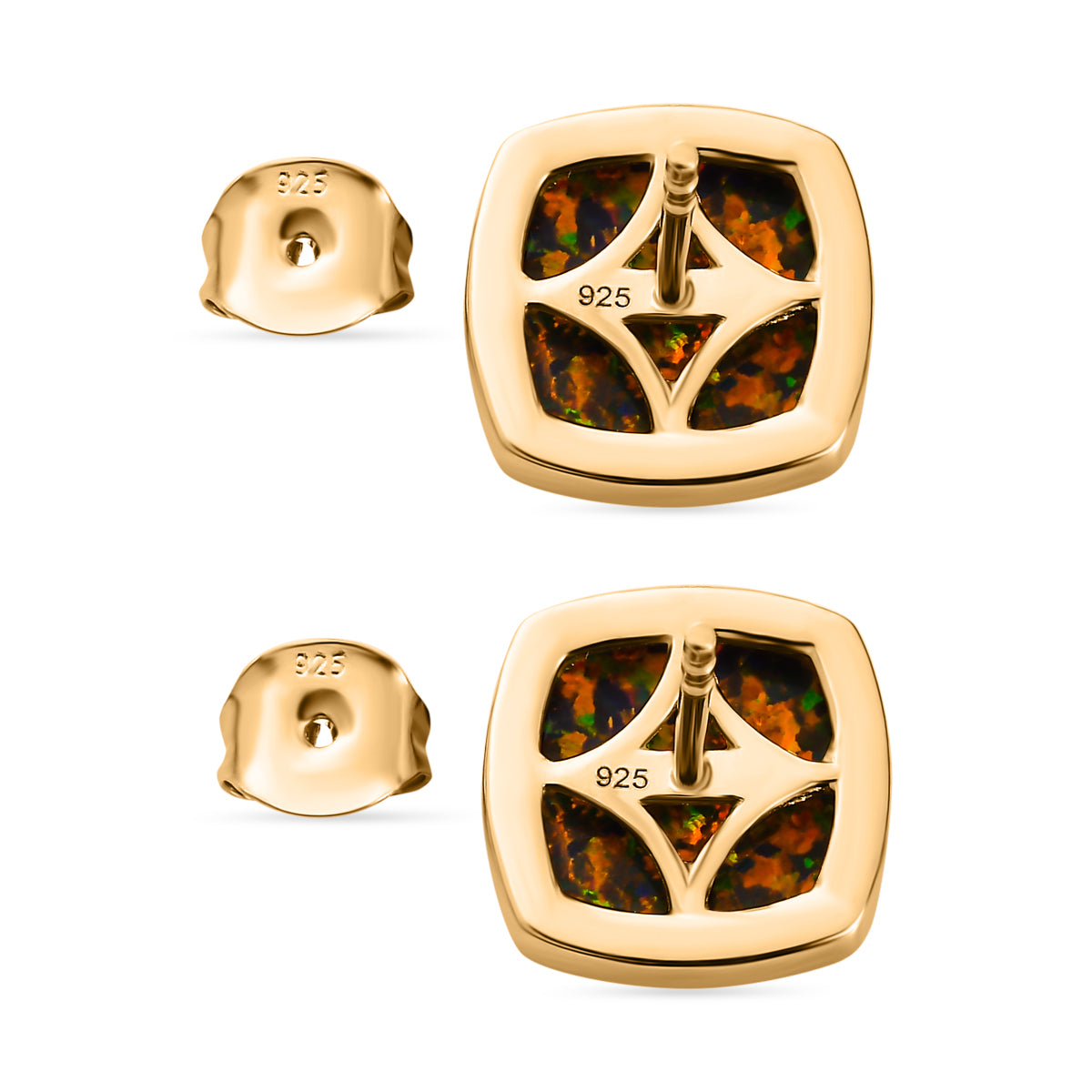 Labor erstellt schwarzen Opal Ohrringe 925 Silber Gelbgold Vermeil ca. 3,43 ct.
