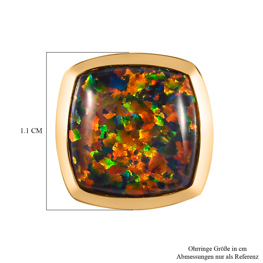Labor erstellt schwarzen Opal Ohrringe 925 Silber Gelbgold Vermeil ca. 3,43 ct.