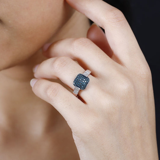 Weißer Diamant P, Blauer Diamant Ring 925 Silber platiniert (Größe 18.00) ca. 0.50 ct