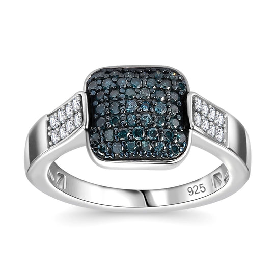 Weißer Diamant P, Blauer Diamant Ring 925 Silber platiniert (Größe 18.00) ca. 0.50 ct