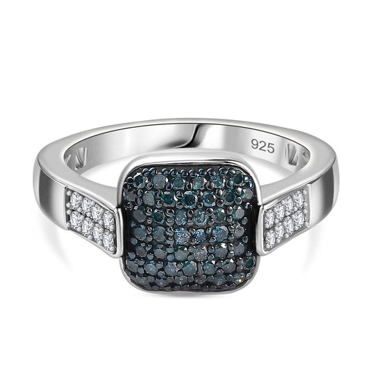 Weißer Diamant P, Blauer Diamant Ring 925 Silber platiniert (Größe 18.00) ca. 0.50 ct