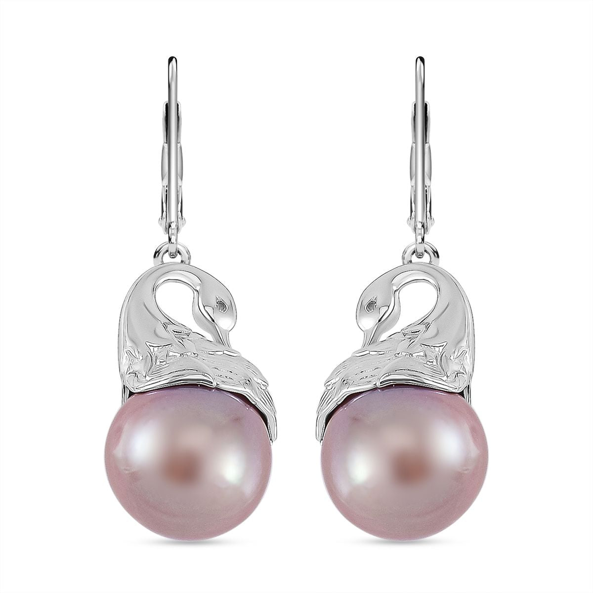 Lila Edison Perle, Weißer Zirkon Ohrringe 925 Silber platiniert