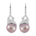 Lila Edison Perle, Weißer Zirkon Ohrringe 925 Silber platiniert