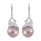 Lila Edison Perle, Weißer Zirkon Ohrringe 925 Silber platiniert