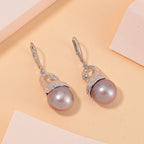 Lila Edison Perle, Weißer Zirkon Ohrringe 925 Silber platiniert