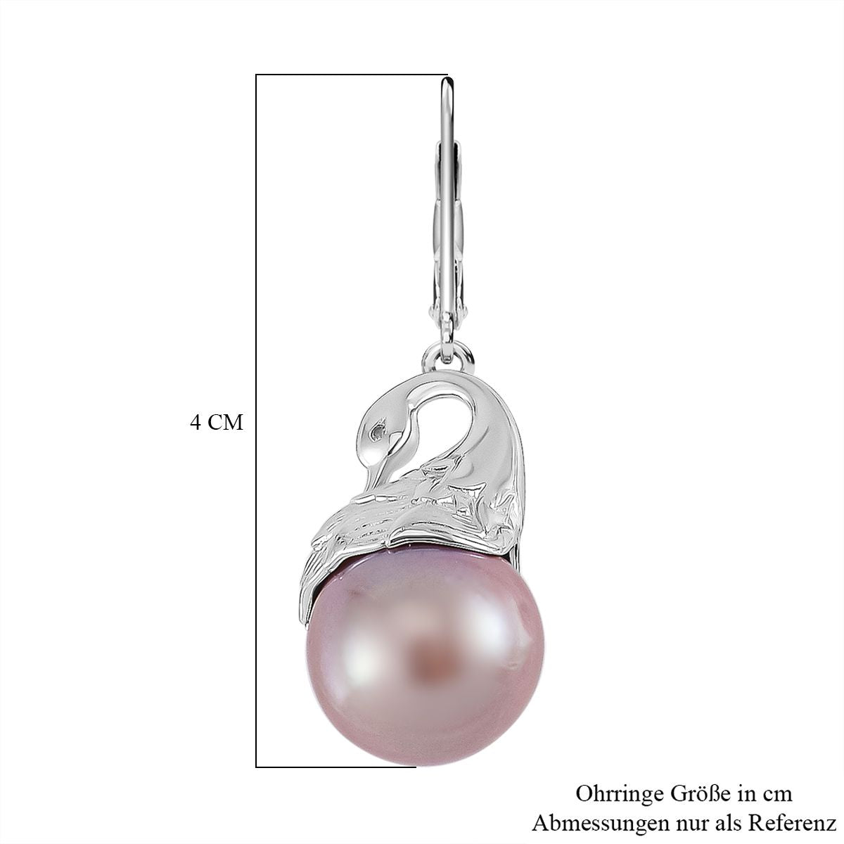 Lila Edison Perle, Weißer Zirkon Ohrringe 925 Silber platiniert