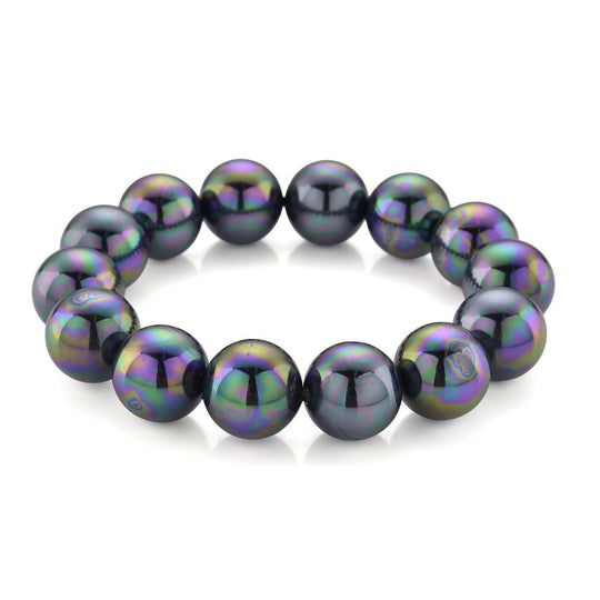 Pfauenfarbenes Muschelkernperle (15-17mm) flexibles Armband
