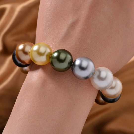 Goldenes Muschelkernperle (15-17mm) flexibles Armband