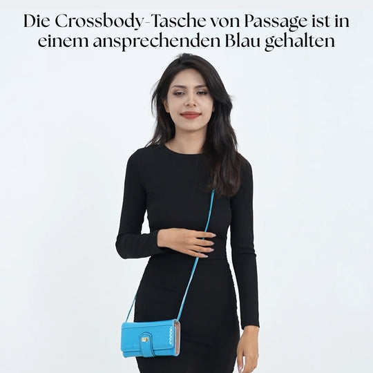 PASSAGE - Geprägte PU-Leder Crossbody Geldbörse, Größe: 18,5 x 3,5 x 9,5 cm, hellblau