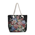 Gewebte Jutetasche mit buntem Blumenmuster, Maße: 42x34xx37cm, Schwarz