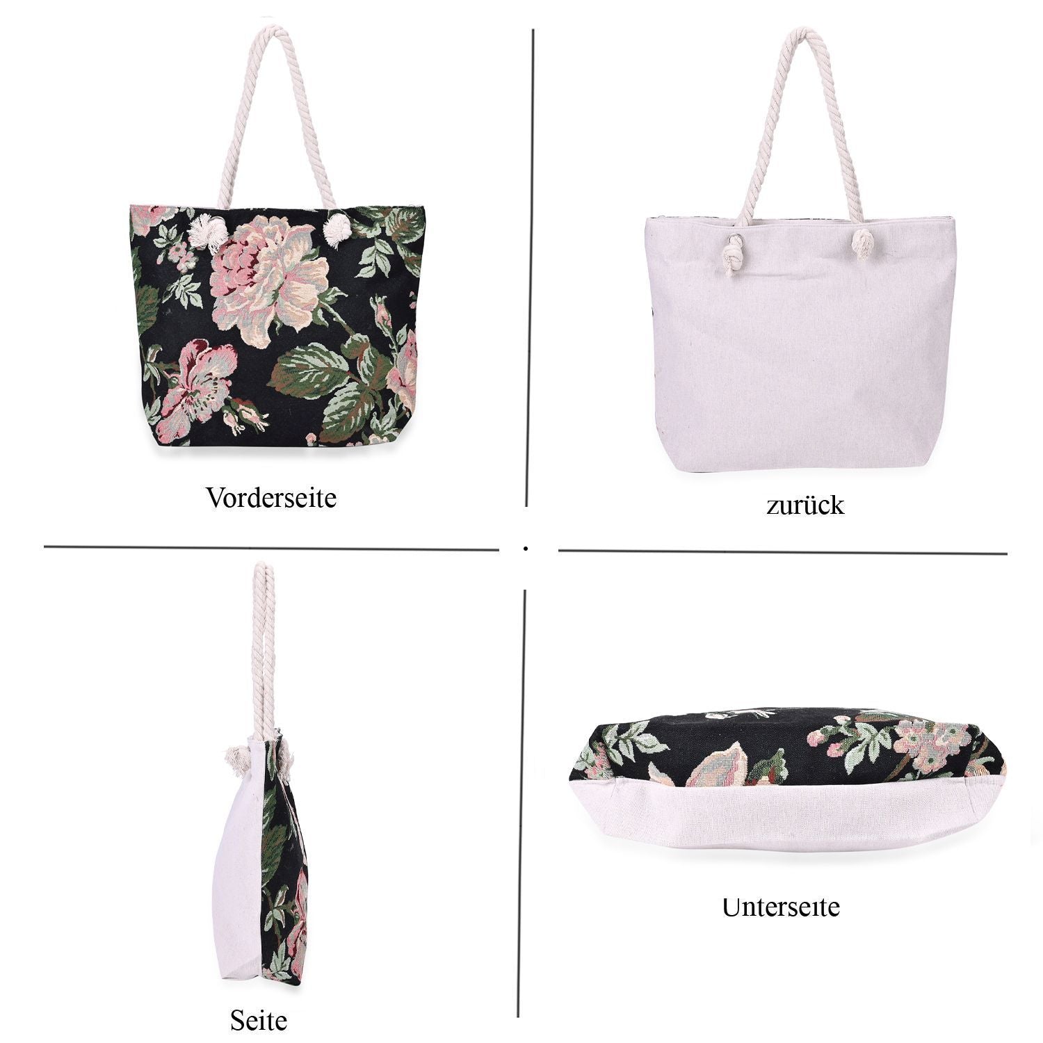 Schwarz mit rosa Blumendruck