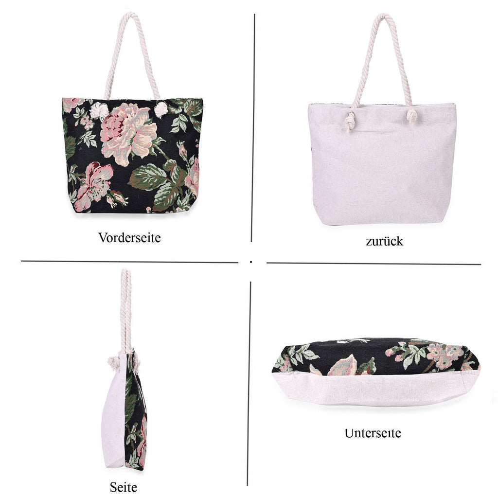 Schwarz mit rosa Blumendruck