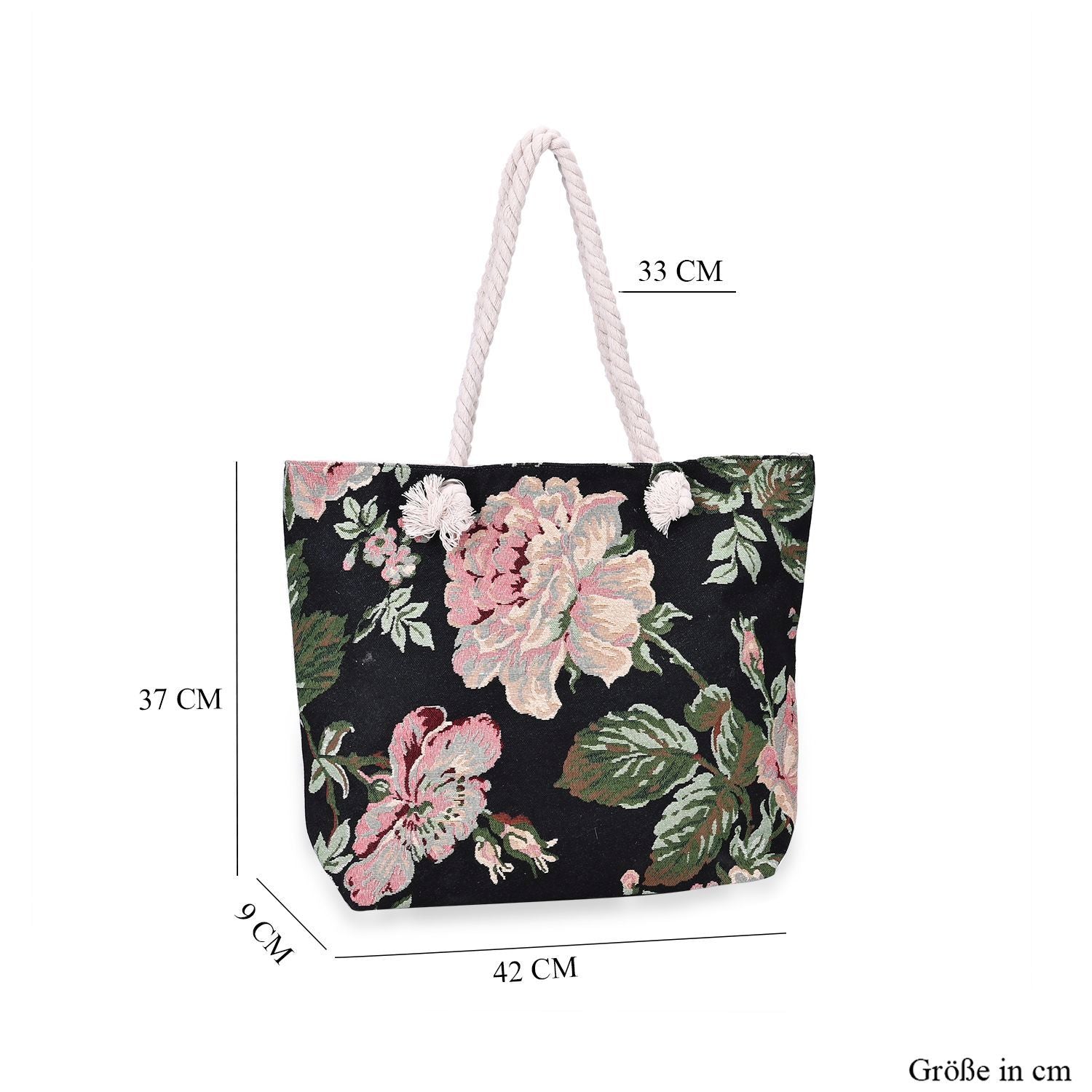 Schwarz mit rosa Blumendruck