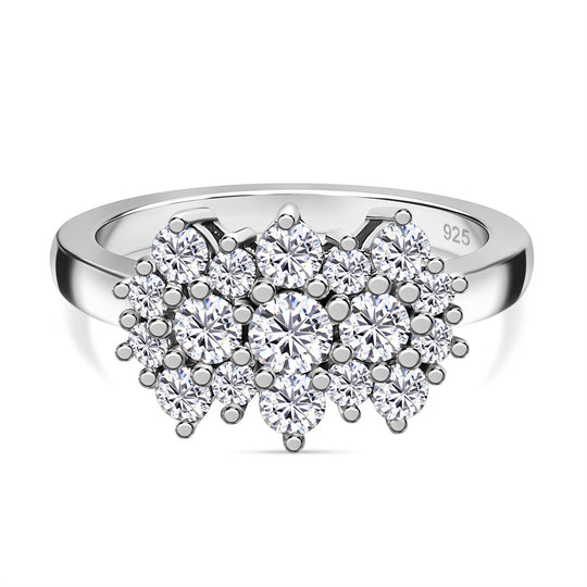 Moissanit Cluster Ring, 925 Silber rhodiniert (Größe 18.00) ca. 1.00 ct