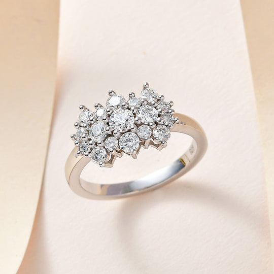 Moissanit Cluster Ring, 925 Silber rhodiniert (Größe 18.00) ca. 1.00 ct