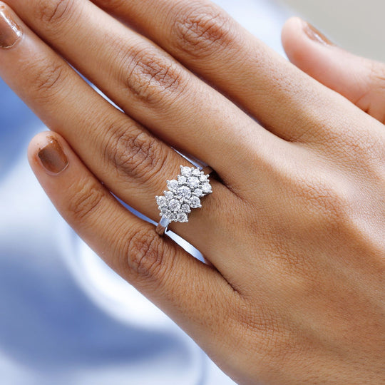 Moissanit Cluster Ring, 925 Silber rhodiniert (Größe 18.00) ca. 1.00 ct