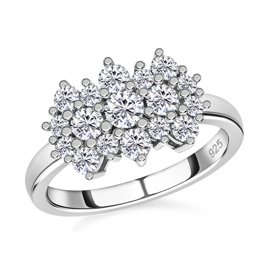 Moissanit Cluster Ring, 925 Silber rhodiniert (Größe 18.00) ca. 1.00 ct