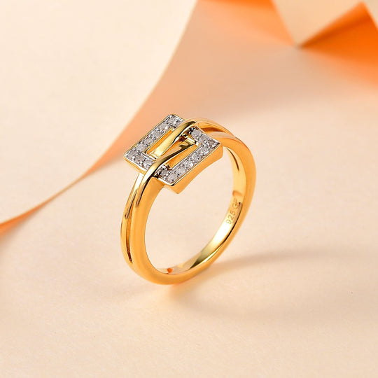 GP Kollektion - Kanchanaburi Blauer Saphir, Weißer Diamant Ring 925 Silber Gelbgold Vermeil ca. 0.20 ct