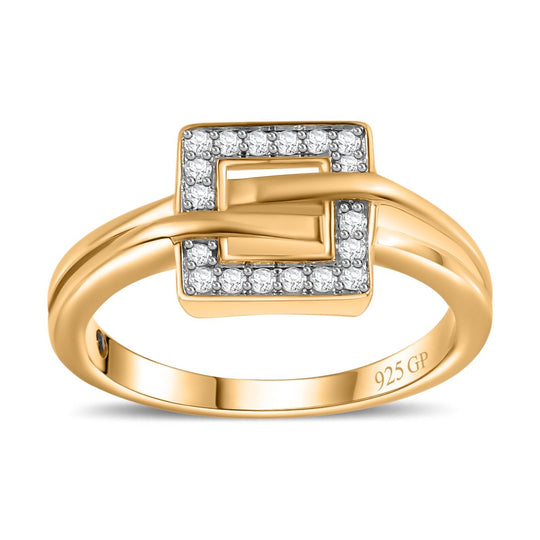 GP Kollektion - Kanchanaburi Blauer Saphir, Weißer Diamant Ring 925 Silber Gelbgold Vermeil ca. 0.20 ct