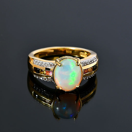 AA Natürlicher, äthiopischer Welo Opal, Mehrfarbiger-Turmalin Ring, 925 Silber 750 Gelb Vermeil (Größe 19.00) ca. 2.05 ct