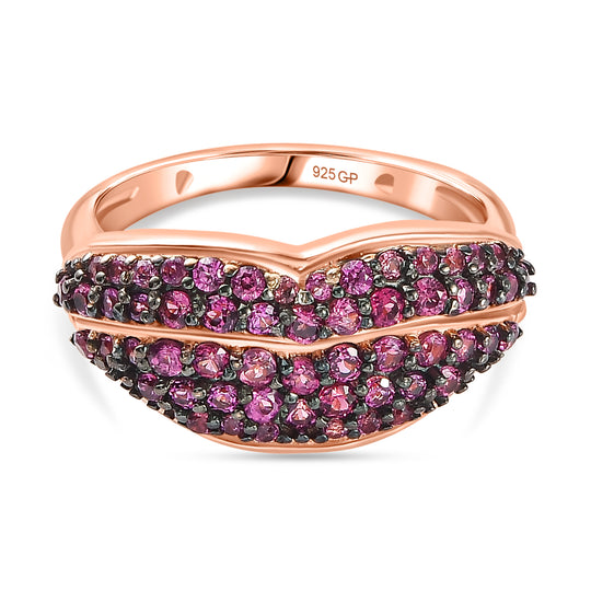 GP Amore Kollektion - AA Natürlicher Rhodolith Granat, Kanchanaburi Blauer Saphir Ring, 925 Silber Roségold Vermeil (Größe 21.00), ca. 1.21 ct