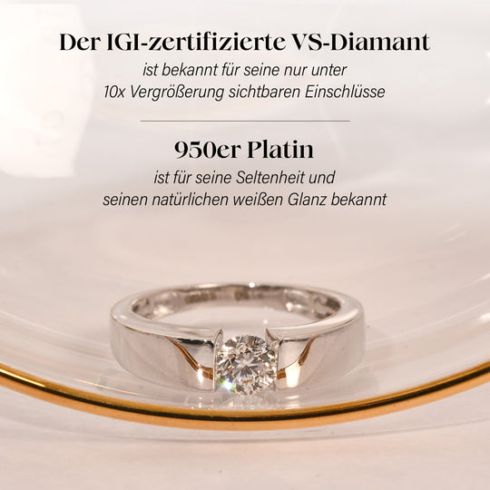 Signature Kollektion - Weißer Diamant VS Ring, IGI Zertifiziert, 950 Platin (Größe 19.00) ca. 0.50 ct