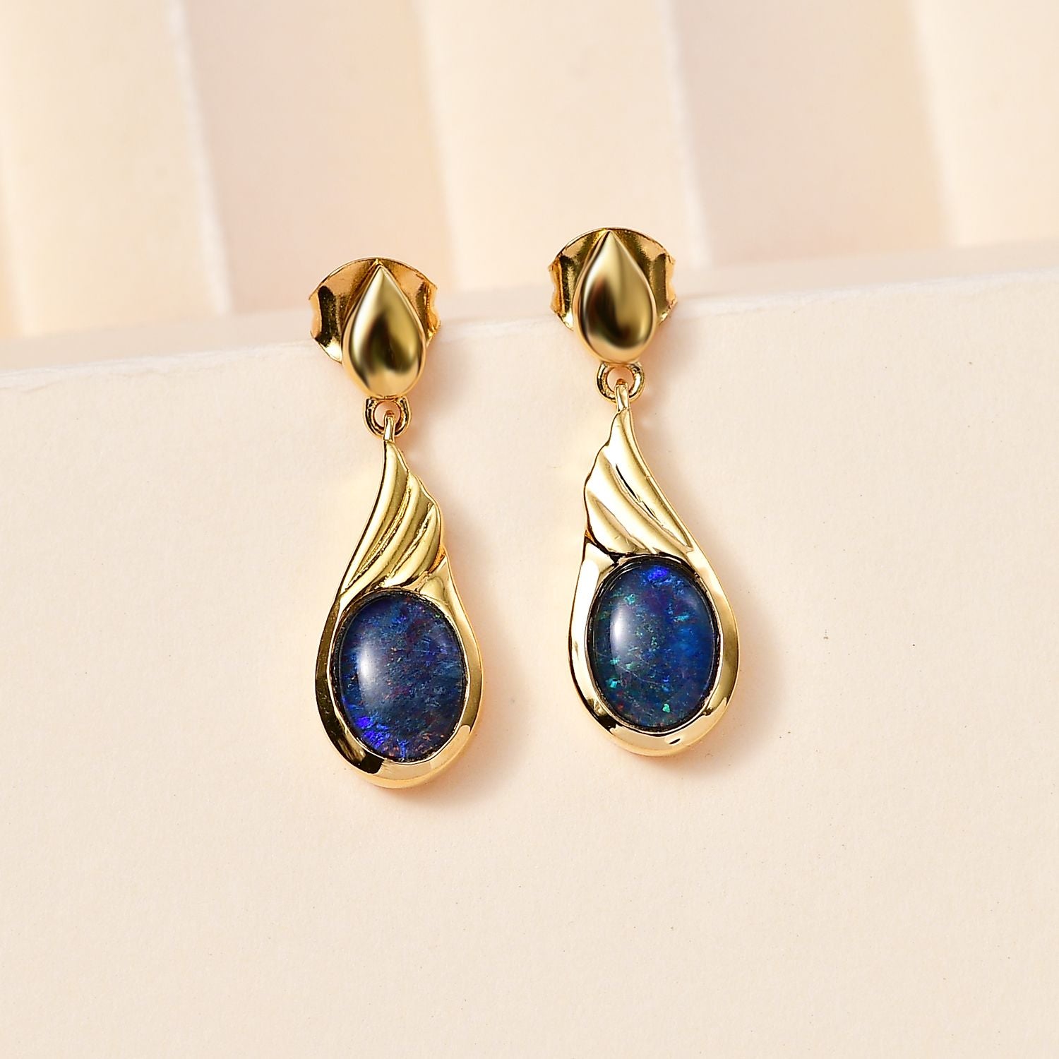 Boulder Opal Triplette Ohrringe 925 Silber Gelbgold Vermeil ca. 1.87 ct