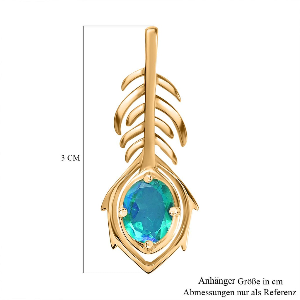 Pfau Quarz Triplette Anhänger 925 Silber Gelbgold Vermeil ca. 1,34 ct.
