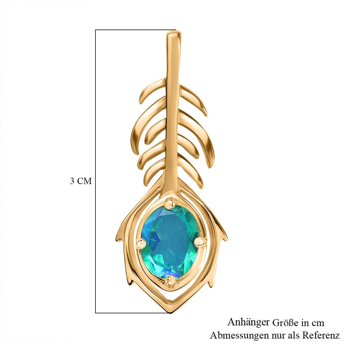 Pfau Quarz Triplette Anhänger 925 Silber Gelbgold Vermeil ca. 1,34 ct.