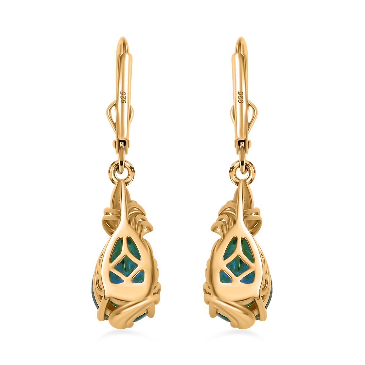 Pfau Quarz Triplette, Weißer Zirkon Ohrringe 925 Silber Gelbgold Vermeil ca. 6.81 ct